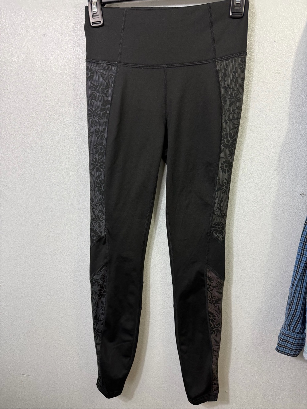 Avia Black Leggings with Floral-Patterned Side Panels